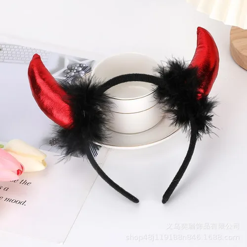 Vista 2 de Diadema de cuernos de diablo, accesorio de disfraz de Halloween, accesorios para Navidad, fiestas de Navidad, regalos para mujeres, adultos y niños