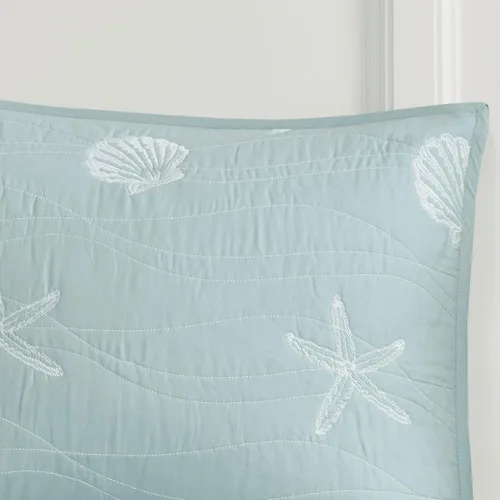 Vista 9 de Harbor House Seaside - Juego de edredón reversible de algodón con diseño de almeja costera, estrellas de mar, bordado de coral, para todas