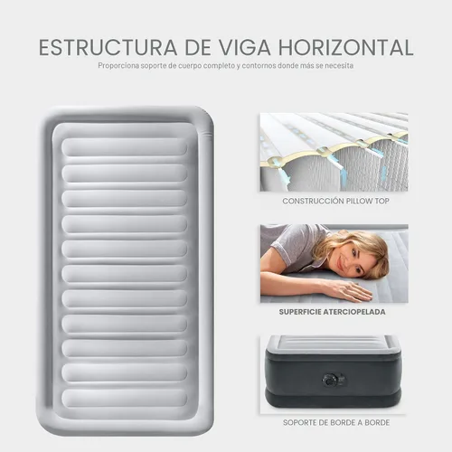 Vista 7 de Intex 67765ED Dura-Beam Deluxe Comfort-Plush Mid-Rise Air Mattress: Fiber-Tech – Tamaño Twin – Bomba eléctrica incorporada – Altura de la cama 33 cm