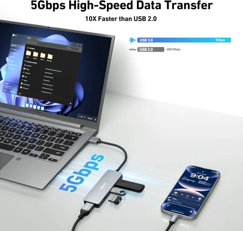 Vista 4 de BENFEI Hub USB 3.0, 4 puertos USB A Splitter Ultra-Slim Expander para mouse, teclado, unidad flash, disco U, impresora compatible con laptop, PC