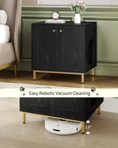 Vista 7 de Hzuaneri Gabinete Oculto para Caja de Arena para Gatos, Mueble Oculto para Caja de Arena, Casa de Madera para Gatos, Mesa Lateral, Sala de Estar