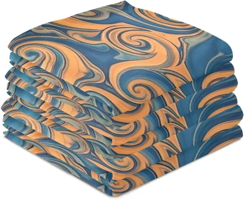 Vista 4 de Retro Swirls - Juego de 6 paños de cocina absorbentes de 28 x 18 pulgadas, color naranja y azul