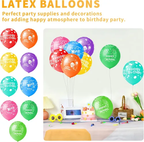 Vista 2 de 50 unidades de 12 pulgadas, Globos de Feliz Cumpleaños para Hombres y Mujeres, Globos Surtidos para Fiesta, Hermosa Decoración con Flores Impresas