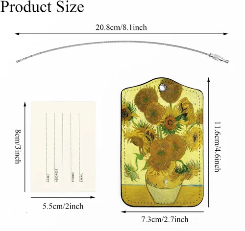 Vista 2 de EKOBLA Identificador de etiqueta de equipaje Van Gogh Pintura al óleo Girasoles Protección de privacidad Etiqueta de maleta de viaje para equipaje