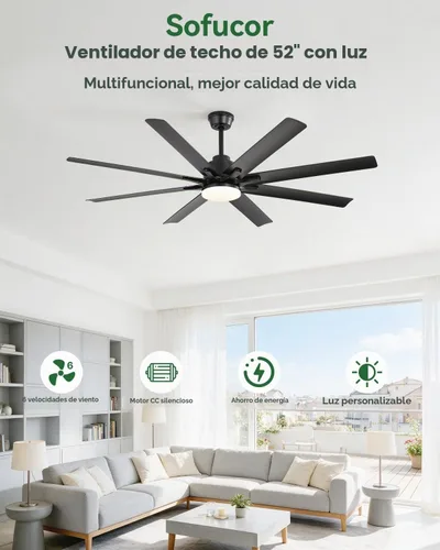 Vista 8 de Sofucor - Ventiladores de techo de 52 pulgadas con luces, ventilador de techo inteligente para interior/exterior con control remoto, funciona