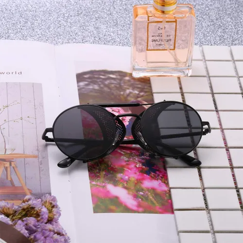 Vista 5 de Dollger Gafas de sol redondas vintage estilo Steampunk con protección UV400 para hombres y mujeres