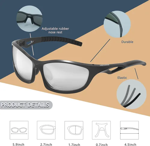 Vista 4 de Lasiyanor Gafas de sol deportivas polarizadas TAC ligeras TR90 ajustables para las patillas de la nariz para correr ciclismo UV400 para hombres