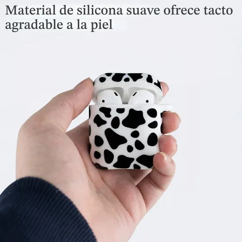 Vista 5 de LitoDream - Funda de silicona suave y flexible con llavero para Apple AirPods 2 y 1, ideal para niñas (vaca)