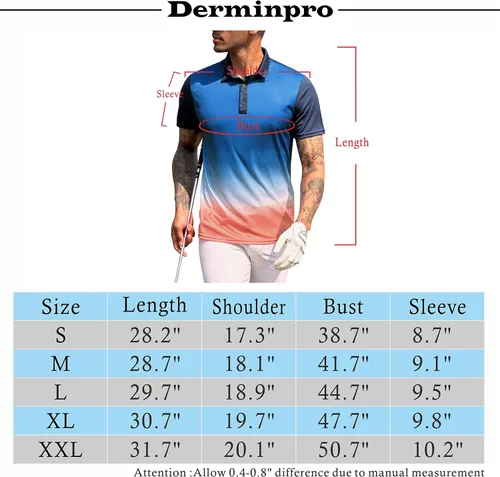Vista 7 de Derminpro Polo de golf de manga corta con cuello elástico para hombre, de secado rápido