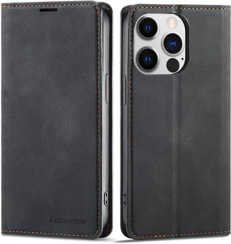 Vista 62 de QLTYPRI Funda tipo cartera para iPhone Air, 3 tarjeteros, color negro Funda de piel sintética de alta calidad, cierre magnético, soporte
