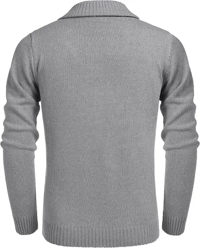 Vista 4 de COOFANDY Suéter con cuello de chal para hombre, ajuste relajado, casual, de algodón, tejido de punto trenzado con bolsillos