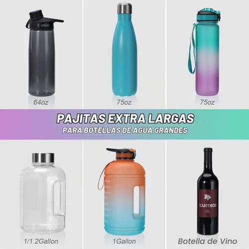 Vista 4 de Paquete de 12 popotes extralargos de 36.8 cm de silicona reutilizables para jarras Stanley de 40 oz, 1 galón, 128, 75, 64 OZ, botella grande de agua