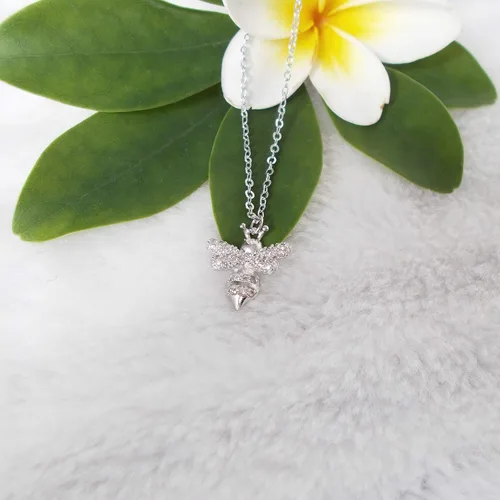 Vista 3 de 925 Sterling Silver Cute Bee Zirconia Pendant Necklace White Gold Plated Fashion Jewelry Gift 16"-18" WK99048