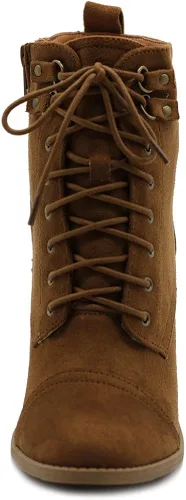 Vista 3 de Ollio SSB09 - Botas tobilleras de gamuza sintética con cordones y tacón alto