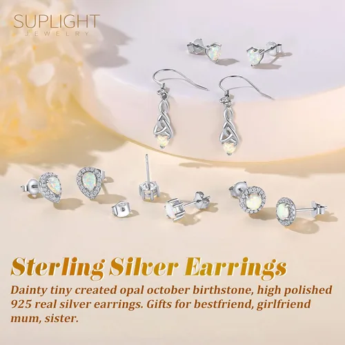 Vista 6 de Suplight 925 Sterling Silver 6 Prong Birthstone NecklaceStud Earrings, Dainty Small Crystal Jewelry for Women Girls (with Gift Box)