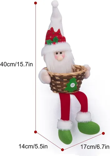 Vista 2 de Cesta de almacenamiento de dulces de Navidad, Papá Noel, muñeco de nieve, cesta tejida para dulces de Navidad, plato de dulces para decoración