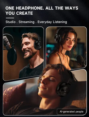 Vista 7 de AOC Auriculares con cable, auriculares con monitor de estudio de DJ sobre la oreja con tiempo de reproducción de 72 horas, conector de 0.138