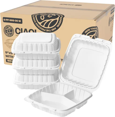 Vista 23 de CIAO! Contenedor negro con bisagras MFPP de 6"x6"x3" con tapa, 1 compartimento (caja de 300)