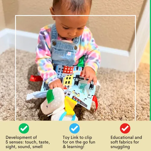 Vista 6 de Baby Jack & Co - Juguetes para bebés de 8 x 8 pulgadas, diseño de Nueva York, suave y seguro, aprende ciudades y formas de Estados Unidos, juguete
