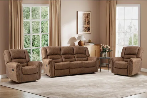 Vista 13 de EBELLO Silla reclinable manual de cuero sintético, silla reclinable individual clásica con cómodo apoyabrazos y respaldo, mueble para sala de estar