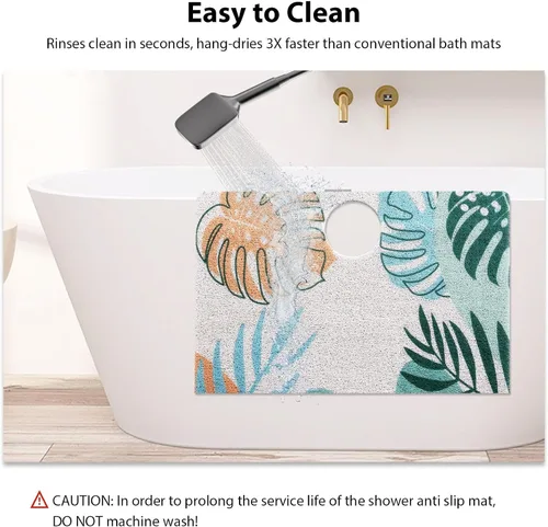 Vista 6 de Yonala - Tapete de ducha cuadrado de 27 x 27 pulgadas, elegante tapete de ducha antideslizante para ducha interior con orificio de drenaje central