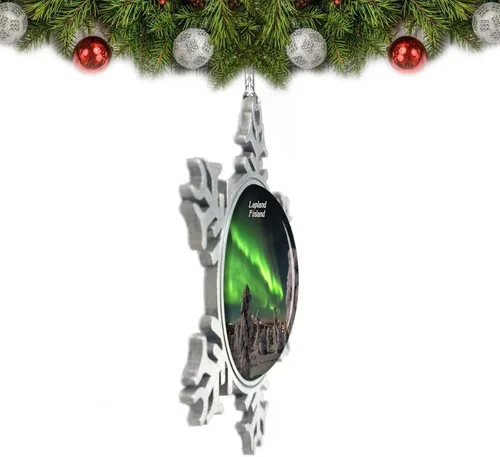 Vista 2 de Finlandia Aurora Laponia Adorno de Navidad Decoración Árbol de Cristal Metal Recuerdo Regalo