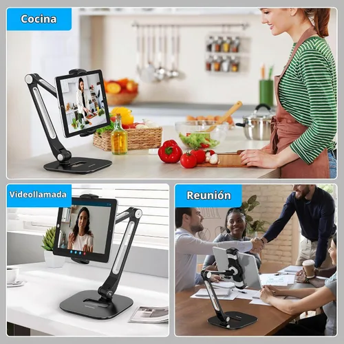 Vista 2 de AboveTEK Soporte para tableta, soporte ajustable para iPad multiángulo, soporte giratorio de 360° para iPad, soporte de escritorio de aluminio
