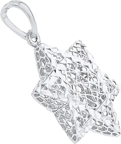 Vista 2 de Jewelry America Colgante de estrella judía 3D con textura de oro blanco de 14 quilates, Oro blanco