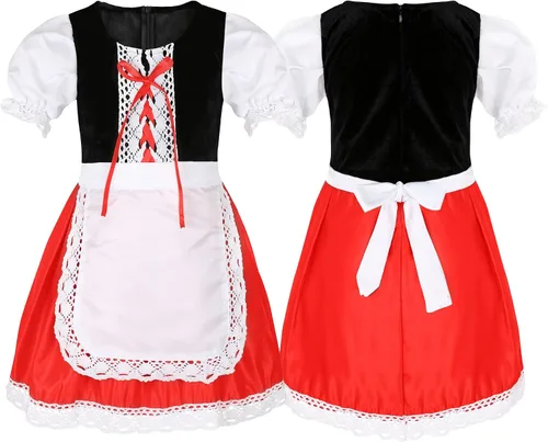 Vista 2 de Disfraz de Caperucita Roja para Niñas, Disfraz de Halloween con capa, diadema, bolsa de calabaza