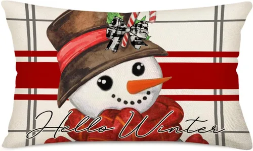 Vista 16 de Holly Jolly - Fundas de almohada navideñas de copos de nieve azul claro, decoración de casa de campo, funda de almohada de 12 x 20 pulgadas, fundas