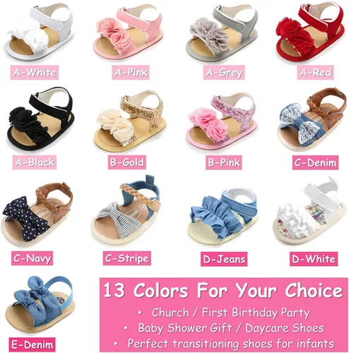 Vista 5 de COSANKIM Sandalias de verano para bebés y niñas con suela suave de flores, zapatos de vestir para cuna, recién nacidos, para recién nacidos