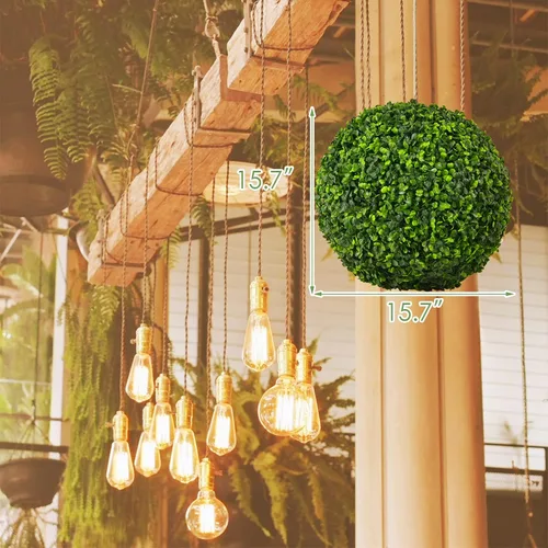 Vista 6 de Goplus 2 bolas topiarias artificiales de 15.7 pulgadas, bolas redondas de boj de imitación para exteriores, esferas de jardín decorativas