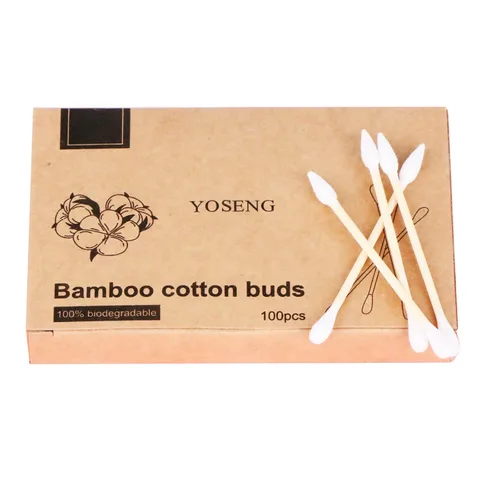 Vista 10 de Hisopos de algodón de bambú natural, ecológicos y biodegradables, cómodos y suaves, libres de plástico, para limpieza y maquillaje de orejas Azul