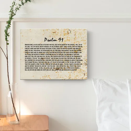 Vista 5 de Lienzo inspirador cristiano para pared, 11.5 x 15 pulgadas, enmarcado con versículo de las Escrituras, pintura religiosa del Salmo 91, lienzo