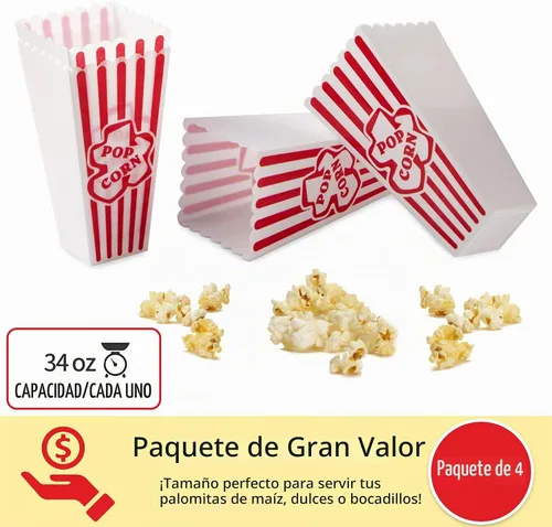 Vista 6 de RAYMEA Recipientes de plástico para palomitas de maíz, cajas reutilizables de estilo retro a rayas rojas y blancas para noche de cine de 4 x 8