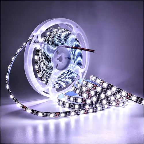 Vista 9 de Tira de luz LED de 12 V, blanco cálido, 3000 K, tira de luz LED de 16.4 pies, tablero PCB negro, SMD 5050 IP65, impermeable, 300 LED, cinta LED