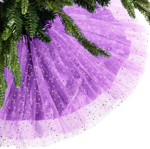Vista 9 de Skylety Falda de árbol de Navidad de 36 pulgadas, con volantes, de tul y lentejuelas, redonda brillante de doble capa, para Navidad, vacaciones, Año