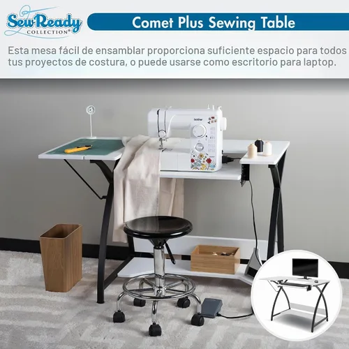Vista 5 de Comet Plus - Mesa de costura y pasatiempos con estante lateral e inferior, también se puede utilizar como escritorio de computadora