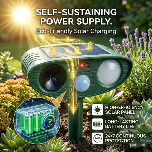 Vista 4 de Sonic Fortress Pro - Paquete de 2 dispositivos repelentes de ciervos para plantas, repelente solar ultrasónico de animales al aire libre