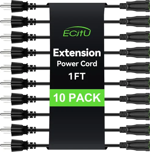 Vista 10 de Cable de extensión de alimentación de 0.5 pies/6 pulgadas (paquete de 10), cable de extensión eléctrico corto de 3 clavijas, salida única