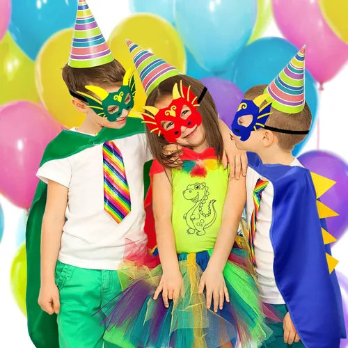 Vista 4 de iROLEWIN Kids-Dragon Costume-Dinosaur-Capes and Masks for Boys-Girls 6 Set Toddlers Dino Dress-up as Party-Favors Supplies