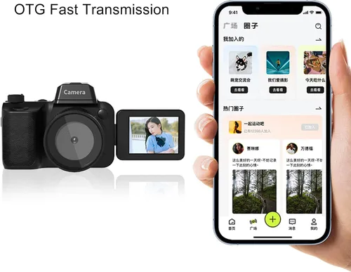 Vista 5 de Cámara digital 4K con pantalla abatible de 180°, cámara de vlogging de 50MP con zoom 16X enfoque automático para TikTok