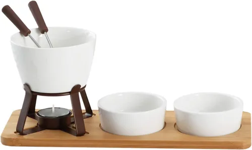 Vista 6 de Sizikato Juego de fondue de chocolate de porcelana con 2 tenedores de frutas, 10 onzas