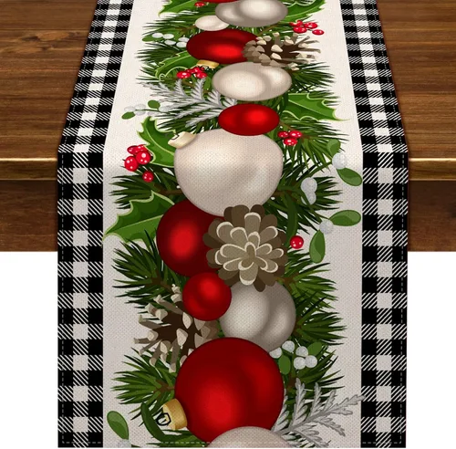 Vista 11 de Nepnuser Juego de 4 Manteles Individuales de Navidad a Cuadros Vichy y de Búfalo Rosa y Blanco, Decoración Navideña para Hogar Cocina Mesa de Comedor