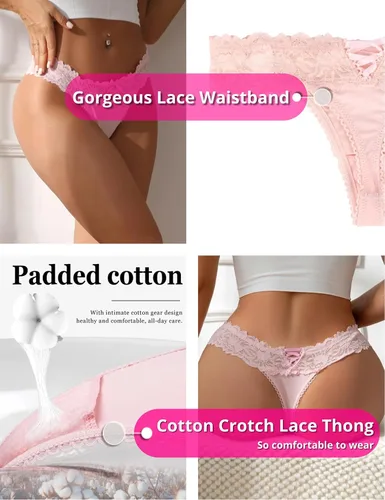Vista 43 de ohyeah Tangas sexy de encaje tangas bragas de tiro bajo ropa interior para mujer de algodón entrepierna braga tangas bragas 4-18