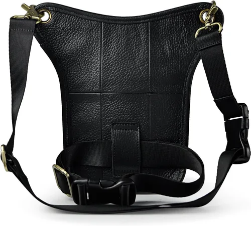 Vista 3 de Le'aokuu - Bolso de pierna para moto, de cuero genuino, para hombre, bolso tipo mensajero a la cintura), 211-5