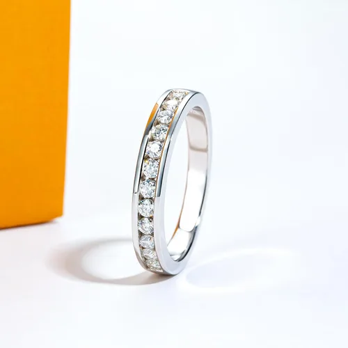 Vista 2 de Anillos de eternidad de moissanita, anillos de boda, color D, claridad VVS1, redondo, corte brillante, plata de ley 925, 56 piedras, anillos