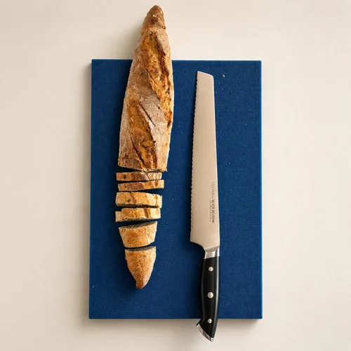 Vista 2 de WICKWILLOW Cuchillo de pan de 10 pulgadas – Acero alemán afilado DIN1.4116 – Cuchillo dentado para rebanar pan casero, masa madre y pastel – Espiga