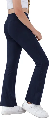 Vista 3 de Pantalones de yoga para niñas con cintura cruzada en V, pierna ancha, pantalones acampanados de cintura alta, pantalones de corte de bota