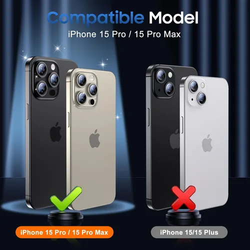Vista 7 de UniqueMe para Paquete de 3 Protectores de Lente de Cámara para iPhone 15 Pro/iPhone 15 Pro Max, [Protección contra Caídas] [Compatible con Fundas]